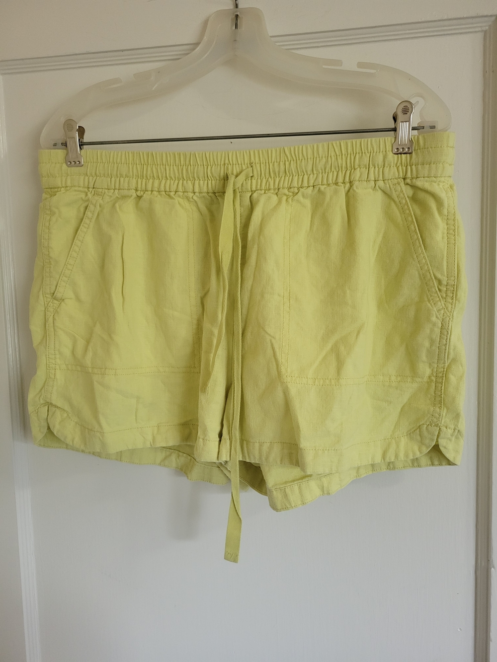 J Crew XL Seaside Shorts Linen Blend Drawstring Pull On Yellow Size Medium
